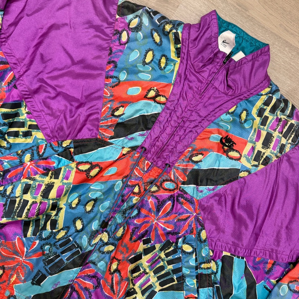 Vintage Nike Elite Windbreaker Jacket Womens XL Purple Abstract Floral 90s